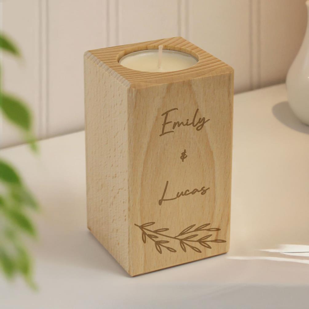 Personalised Botanical Wooden Tealight Holder Extra Image 2